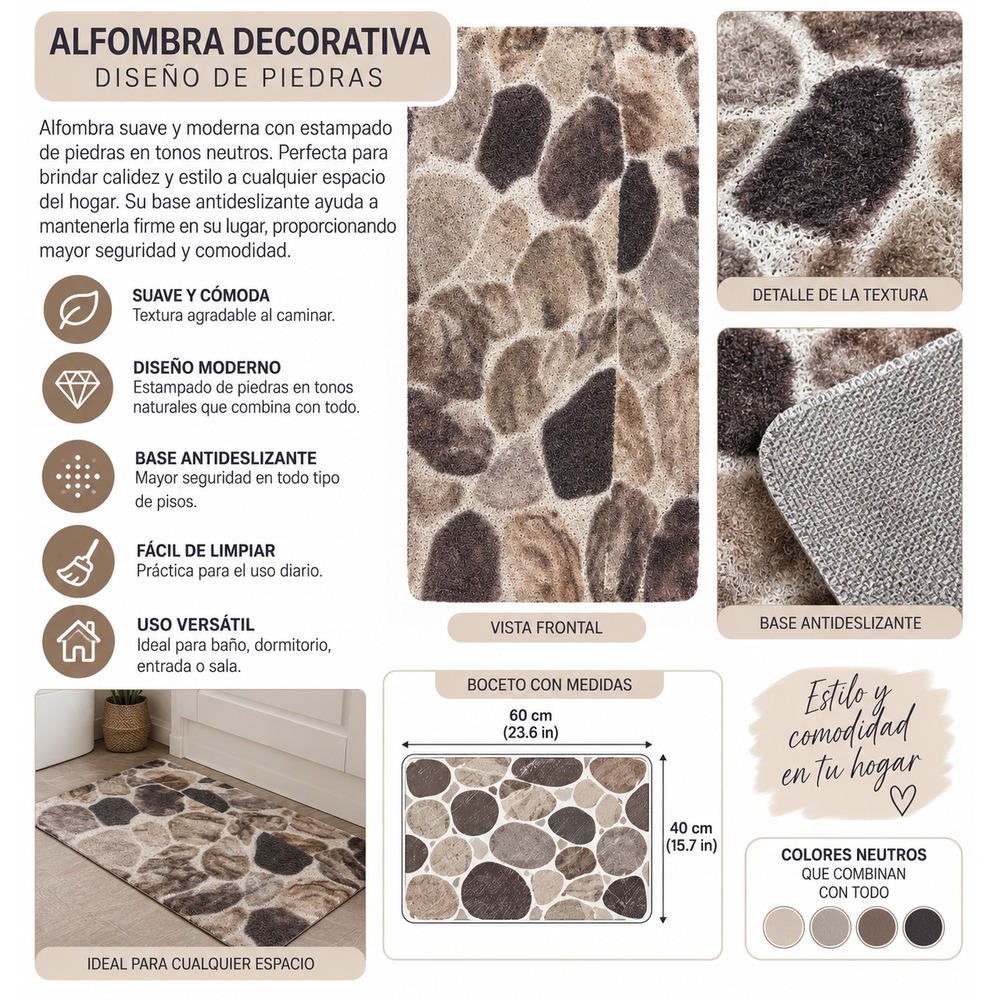 Alfombra de baño en tono khaki/beige , con diseño de ventosas